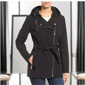 Michael Kors Black Asymmetrical Trench Coat, Size Small